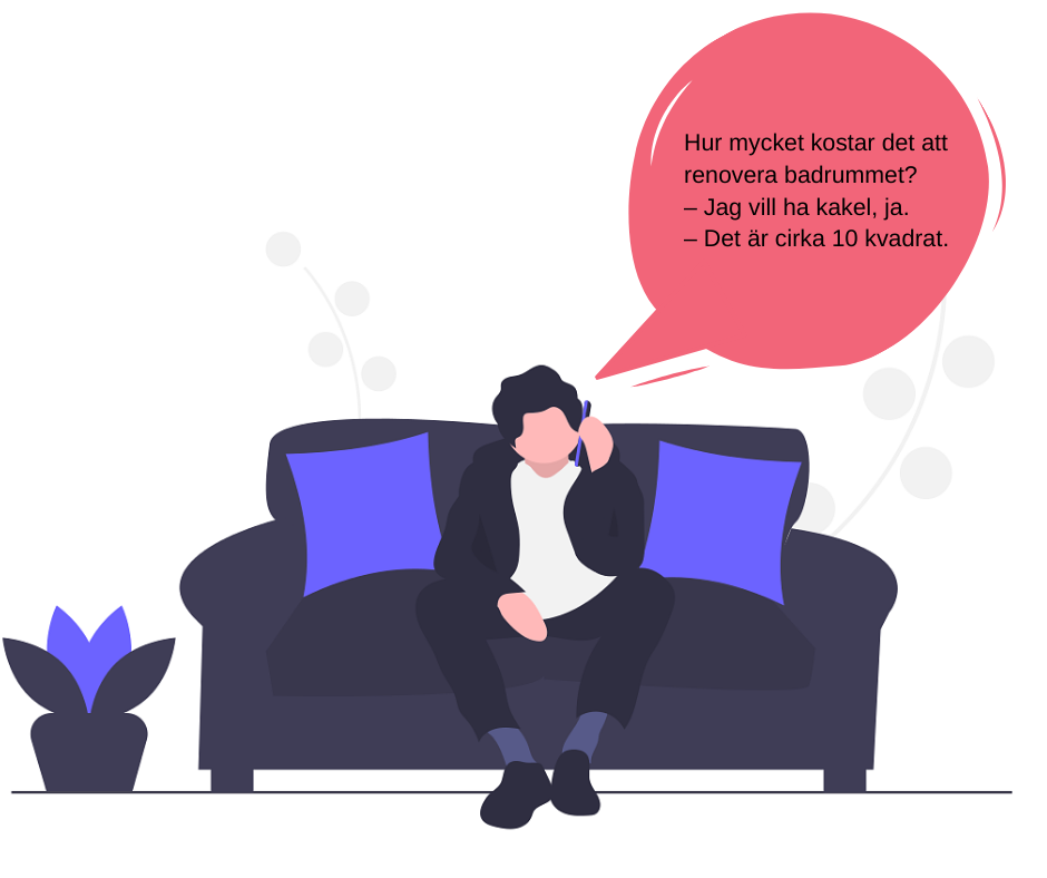Man pratar med hantverkare i telefon: hur mycket kostar det att renovera badrummet?